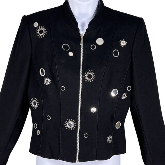 Alberto Makali Caché 8 / M Black Evening Blazer Silver Sunburst Star Embroidery - Picture 5 of 13